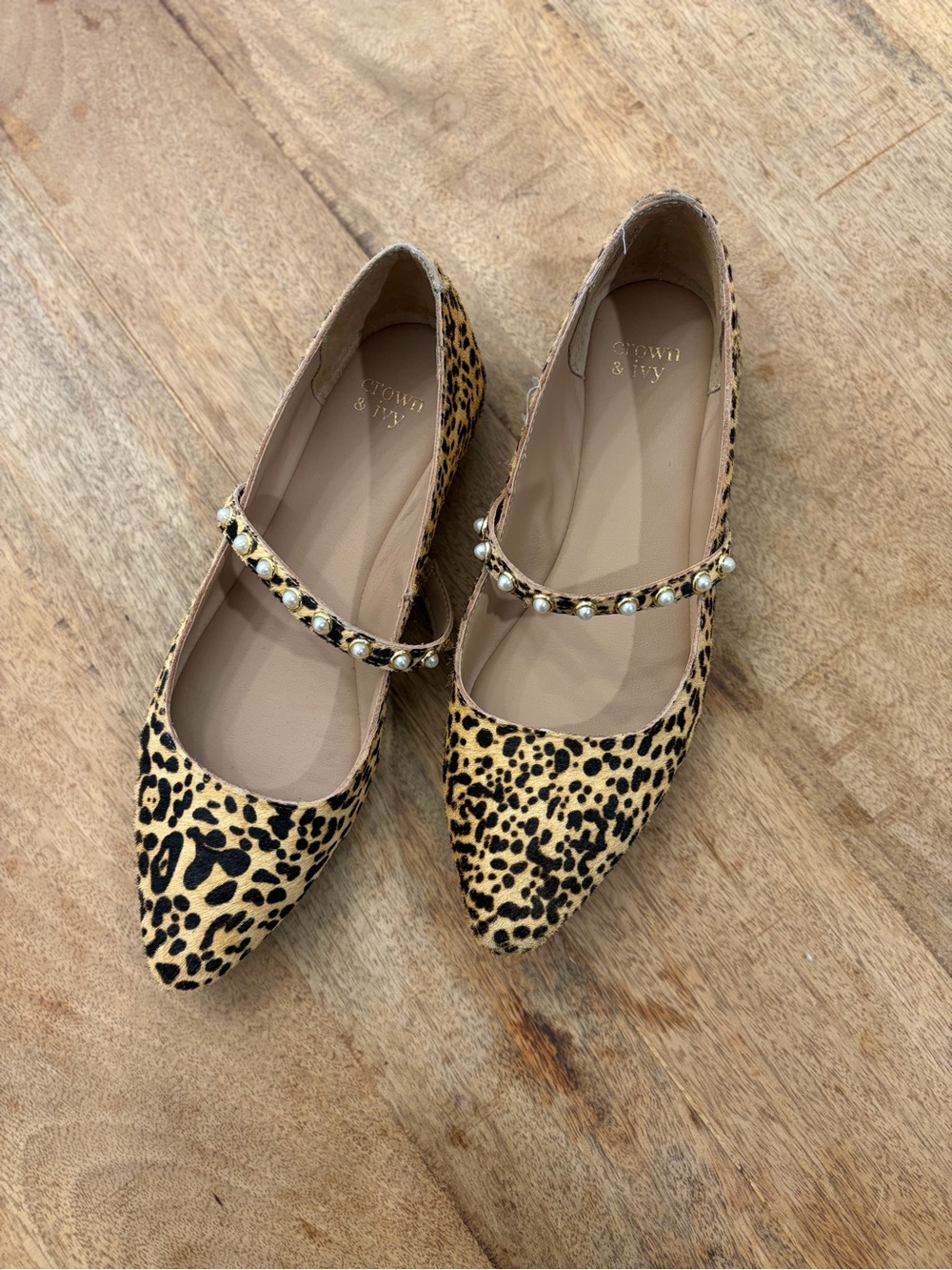 Crown & Ivy Leopard Print Mary Jane Flat - pearl strap size 7.5